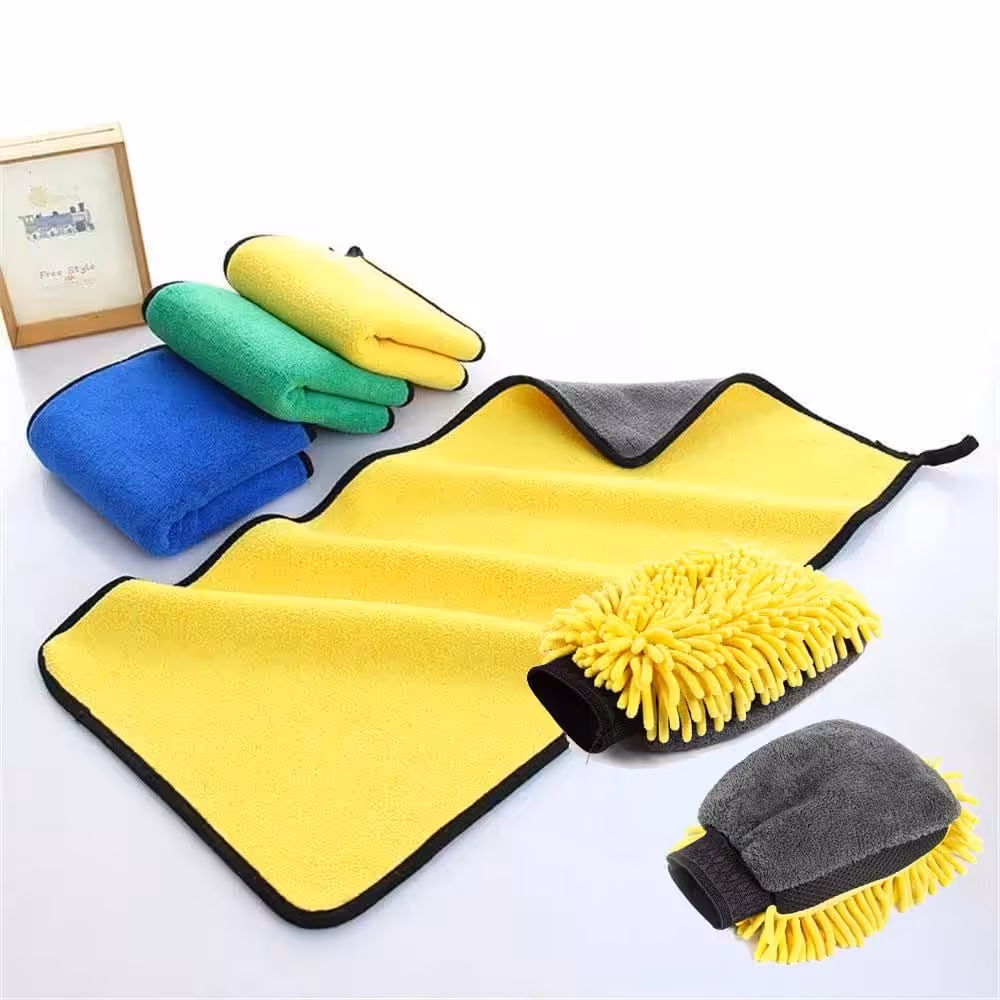 Kit Microfibre de Nettoyage de Voiture: Gant double faces, Lavette de séchage